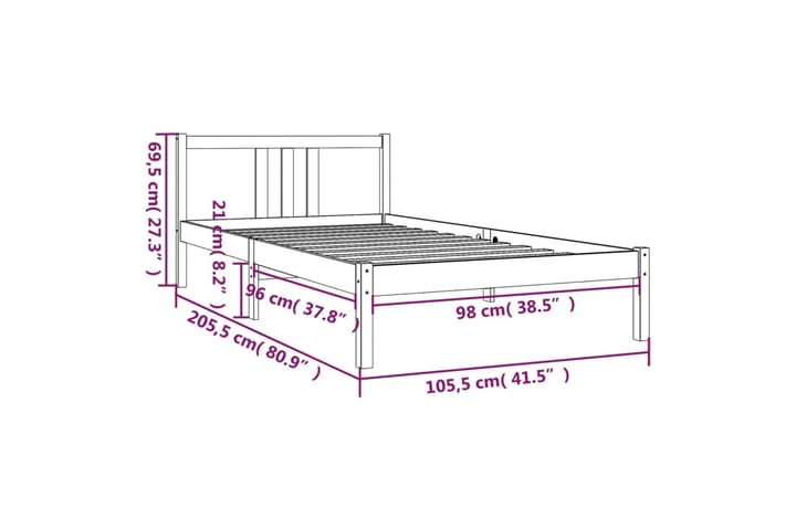 Sängynrunko musta täysi puu 100x200 cm - Musta - Huonekalut - Sänky - Sänkykehikot & sängynrungot