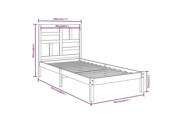 Sängynrunko musta täysi puu 100x200 cm - Musta - Huonekalut - Sänky - Sänkykehikot & sängynrungot