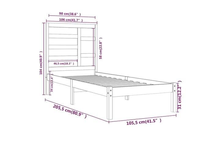 Sängynrunko musta täysi puu 100x200 cm - Musta - Huonekalut - Sänky - Sänkykehikot & sängynrungot