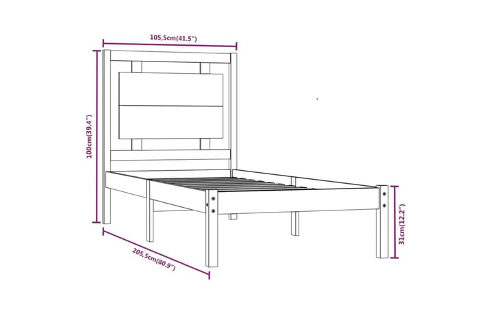 Sängynrunko musta täysi puu 100x200 cm - Musta - Huonekalut - Sänky - Sänkykehikot & sängynrungot