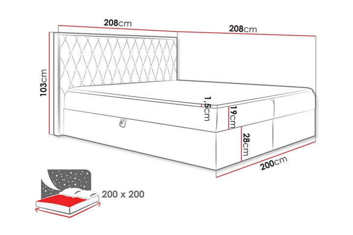 Sängynrunko Oberting 200x200 cm - Musta/Puu - Huonekalut - Sänky - Sänkykehikot & sängynrungot