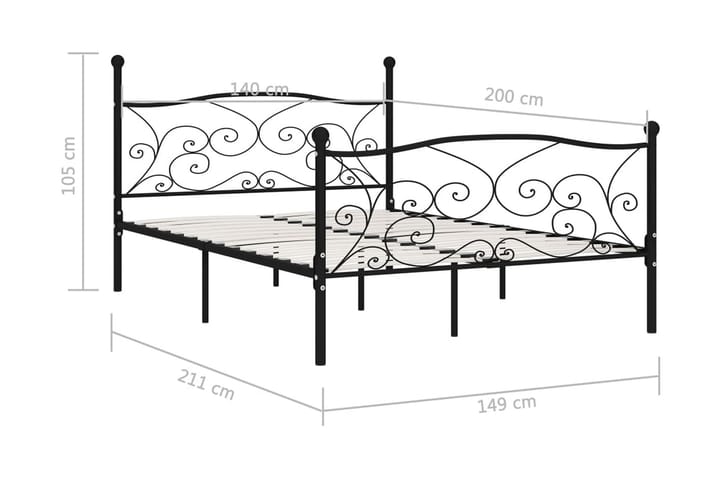 Sängynrunko sälepohjalla musta metalli 140x200 cm - Musta - Huonekalut - Sänky - Sänkykehikot & sängynrungot