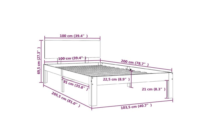 Sängynrunko täysi mänty 100x200 cm - Ruskea - Huonekalut - Sänky - Sänkykehikot & sängynrungot