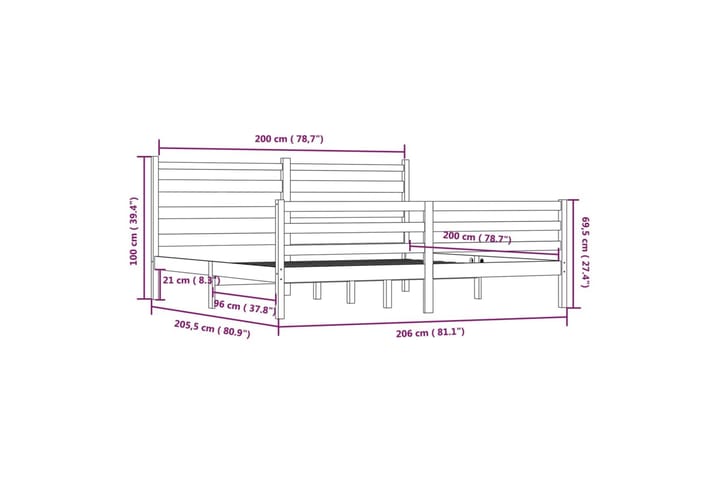 Sängynrunko täysi mänty 200x200 cm musta - Musta - Huonekalut - Sänky - Sänkykehikot & sängynrungot