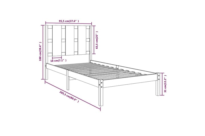 Sängynrunko täysi m�änty 90x200 cm - Ruskea - Huonekalut - Sänky - Sänkykehikot & sängynrungot