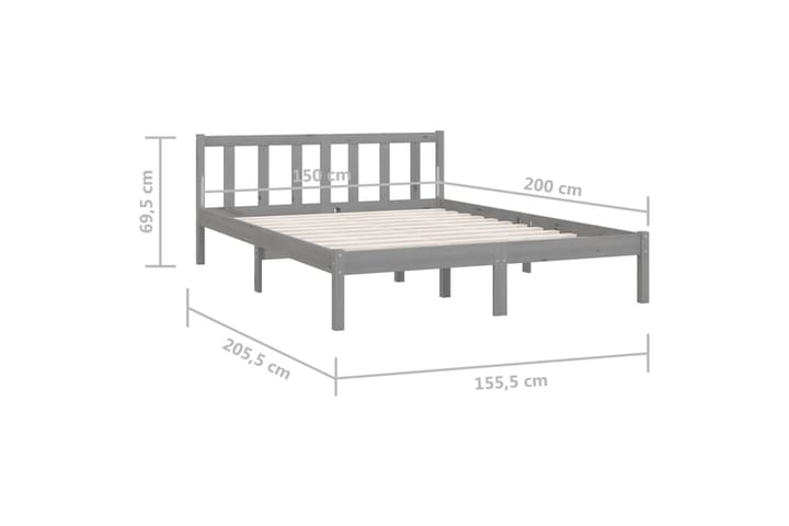 Sängynrunko täysi mänty harmaa 150x200 cm UK King - Huonekalut - Sänky - Sänkykehikot & sängynrungot