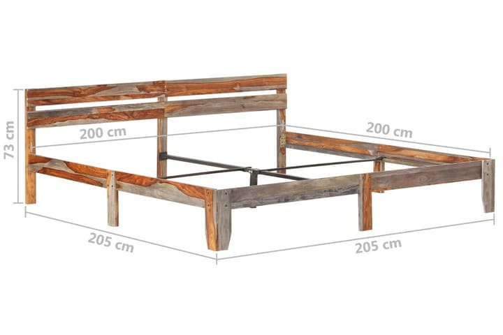 Sängynrunko täysi seesampuu 200x200 cm - Harmaa - Huonekalut - Sänky - Sänkykehikot & sängynrungot