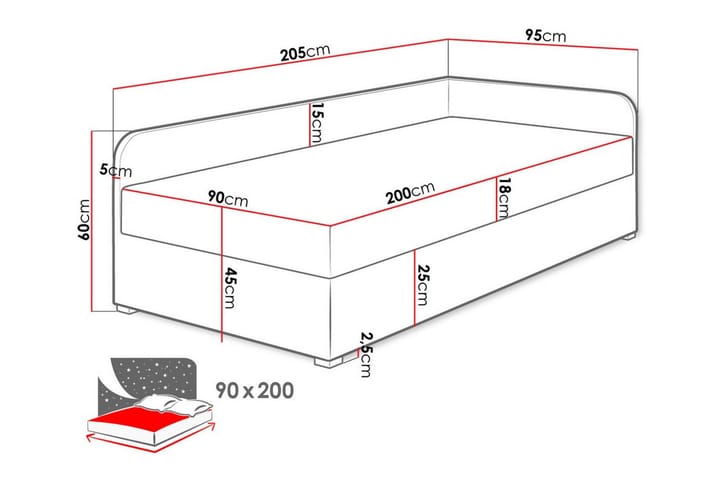 Sängynrunko Unona 90x200 cm - Harmaa/Musta - Huonekalut - Sänky - Sänkykehikot & sängynrungot