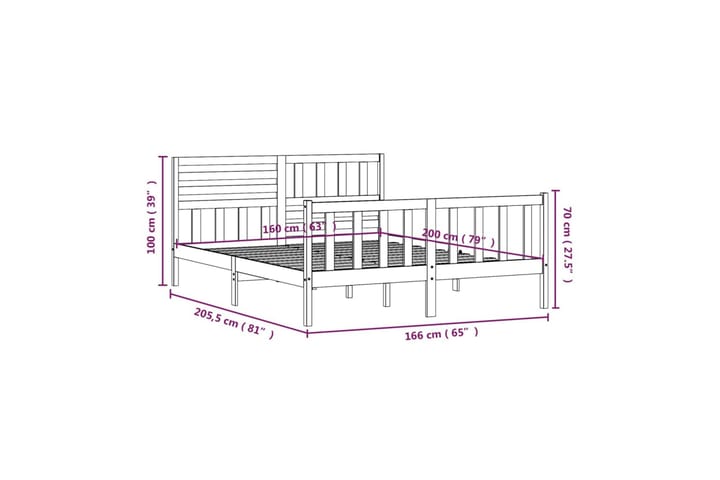 Sängynrunko valkoinen täysi puu 160x200 cm - Valkoinen - Huonekalut - Sänky - Sänkykehikot & sängynrungot