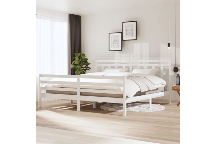 Sängynrunko valkoinen täysi puu 200x200 cm - Valkoinen - Sänkykehikot & sängynrungot