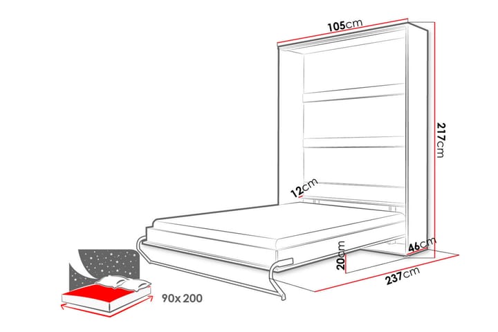 Sänkykaappi Concept Pro 237x104x217 cm - Valkoinen - Huonekalut - Sänky - Vierassänky & varavuode - Kaappisängyt