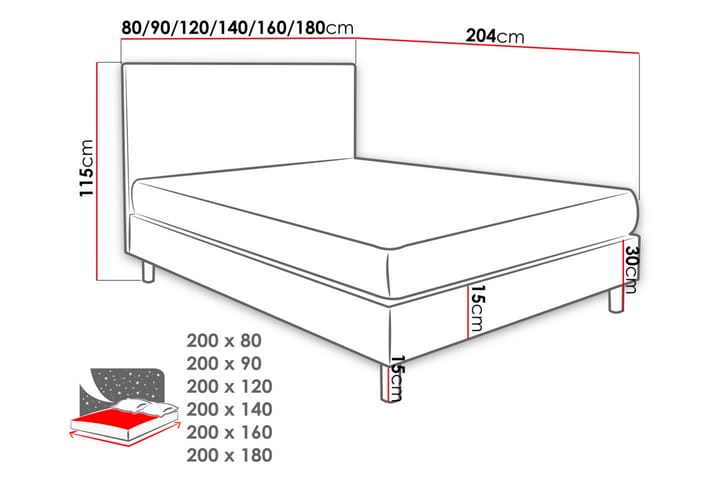 Jenkkisänky Lux 80x200 cm - Huonekalut - Sänky - Yhden hengen sängyt