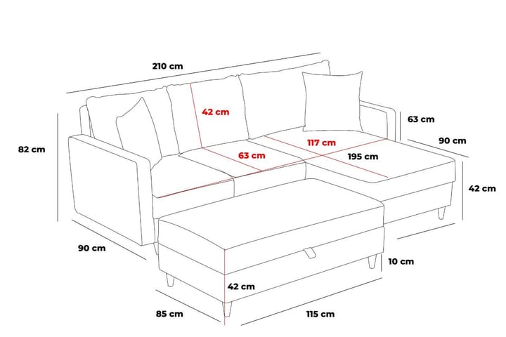 Braneles sohva divaanilla 4-istuttava - Beige - Huonekalut - Sohva - Divaanisohva