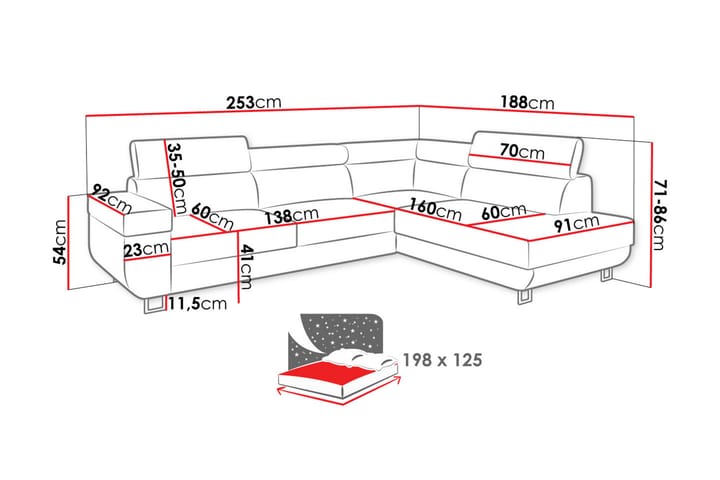 Fonti Sohva Chaise Longue 3-ist. - Ruskea - Huonekalut - Sohva - Divaanisohva - 3 istuttava sohva divaanilla