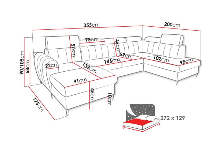 Hoffman Sohva Divaanilla ja Chaise Longue 4-ist. - Beige - Huonekalut - Sohva - Divaanisohva