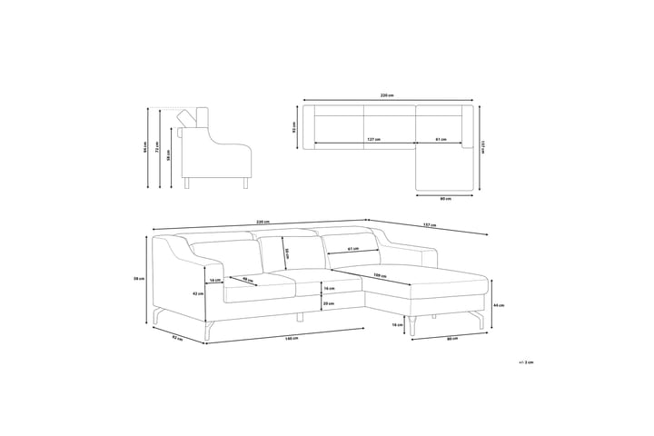 Kulmasohva Glosli 220 cm - Sininen - Huonekalut - Sohva - Kulmasohva