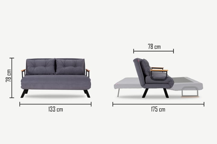 Vuodesohva Riceville 2:n ist 120x185 - Harmaa - Huonekalut - Sohva - Vuodesohva - 2 istuttava vuodesohva