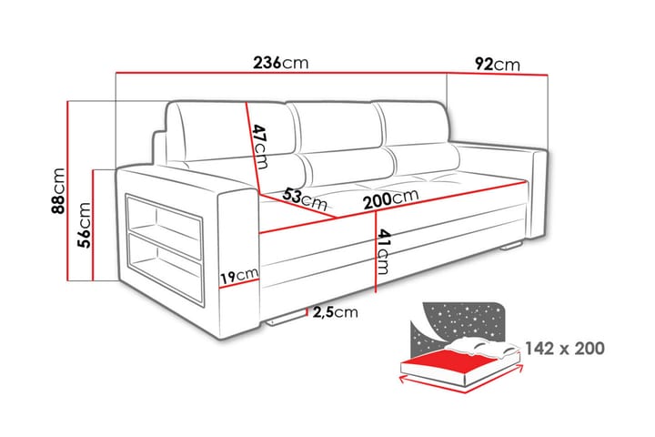 Nemo Vuodesohva 236x92x88 cm - Huonekalut - Sohva - Vuodesohva - 3 istuttava vuodesohva