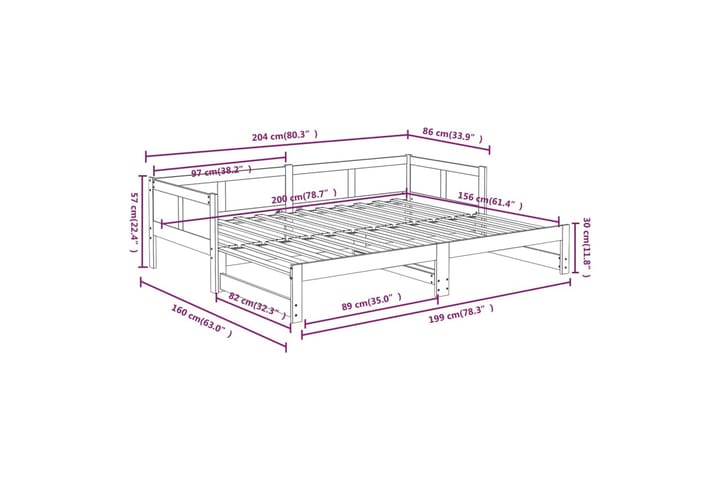 Sohvasänky ulosvedettävä musta täysi mänty 2x (80x200) cm - Musta - Huonekalut - Sohva - Vuodesohva