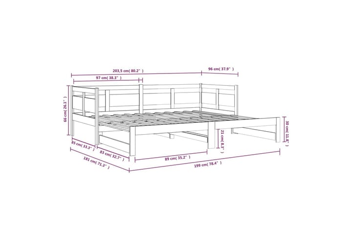 Sohvasänky ulosvedettävä musta täysi mänty 2x (90x200) cm - Musta - Huonekalut - Sohva - Sohvasängyt