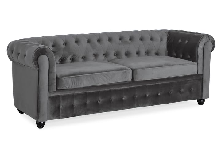 Vuodesohva Chesterfield Deluxe - Tummanharmaa Sametti - Huonekalut - Sohva - Vuodesohva - 3 istuttava vuodesohva