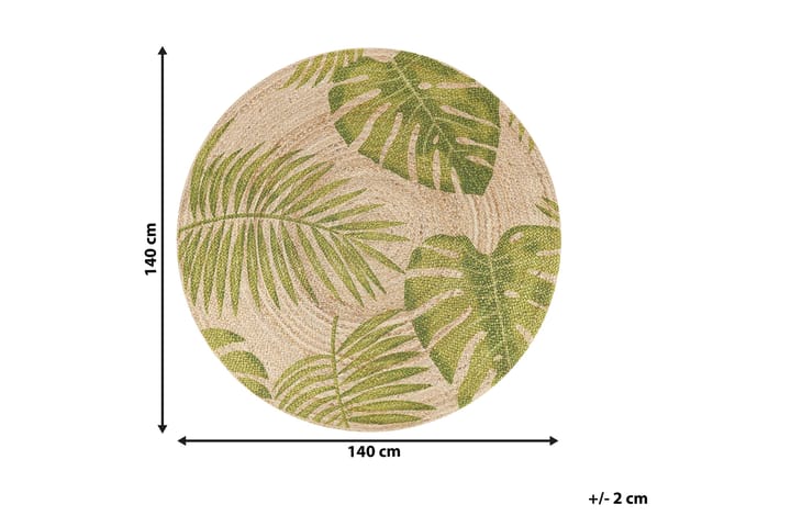 Matto Namusita 140 cm Pyöreä lehtikuvio - Beige / Vihreä - Juuttimatto & Hamppumatto - Sisalmatto - Pyöreät matot