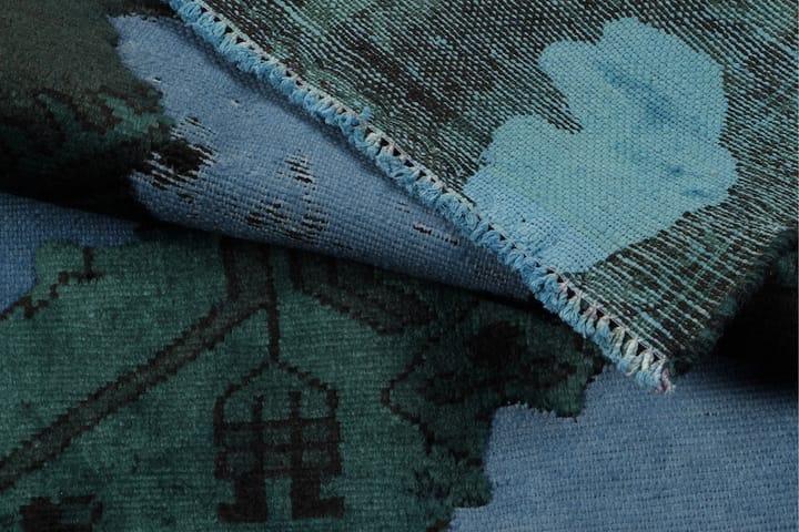Käsinsolmittu Vintage Matto Villa Tummanvihreä/Sin 110x300cm - Sininen/Tummanvihreä - Pyöreät matot - Käsintehdyt matot - Villamatto
 - Yksiväriset matot - Kumipohjamatot - Pienet matot - Iso matto