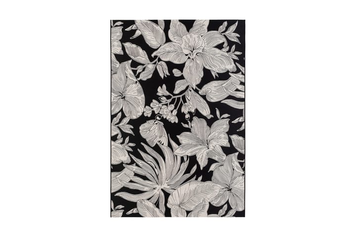 Tasokudottu Matto Domani Flower 200x290 cm Musta - Musta - Pyöreät matot - Käsintehdyt matot - Tasokudotut matot - Yksiväriset matot - Kumipohjamatot - Pienet matot - Iso matto