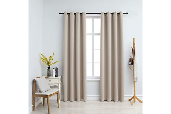 Pimennysverhot metallirenkailla 2 kpl beige 140x175 cm - Beige - Kodintekstiilit & matot - Verhot
 - Pimennysverhot