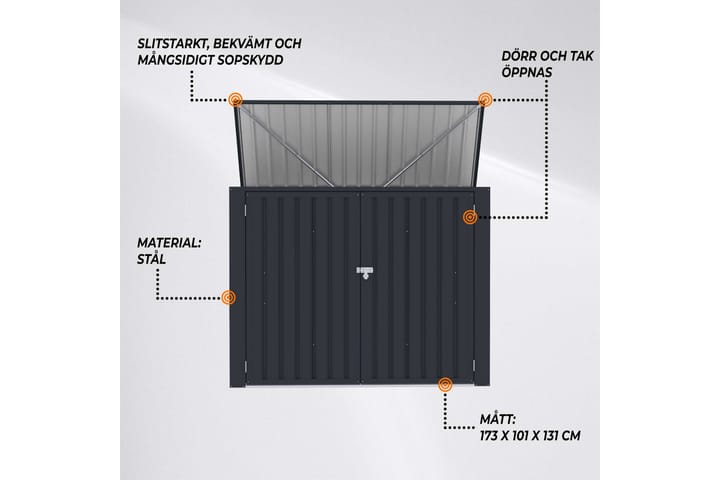 Fornorth Jätesuoja 173x101x131 cm - Tummanharmaa - Roskakatos