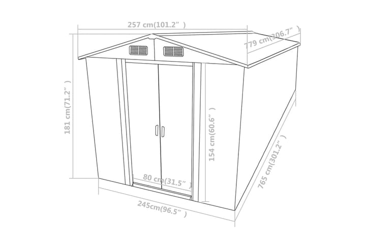 Puutarhavaja ruskea 257x779x181 cm galvanoitu teräs - Piha & ulkoaltaat - Lasiterassi & pihamökki - Varastot & liiterit - Varastot