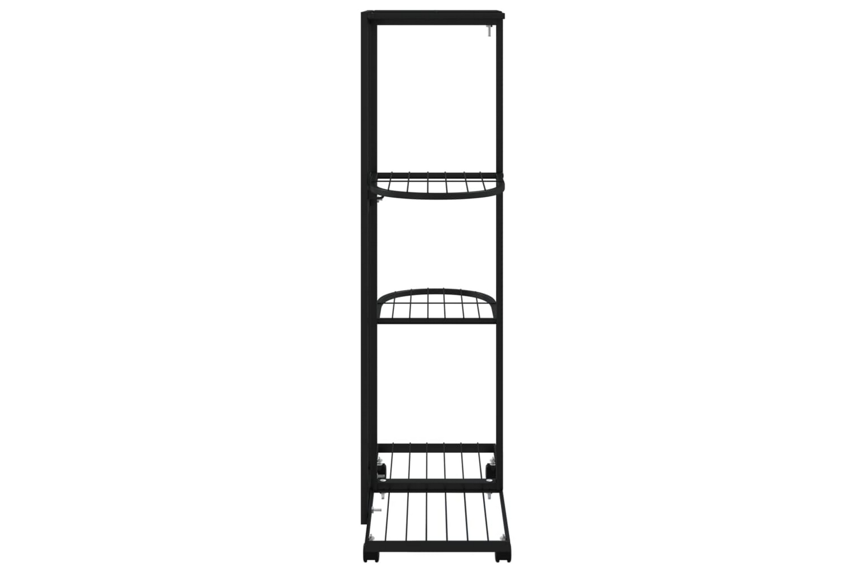 4-kerroksinen Kukkateline pyörillä 44x23x80 cm musta rauta - Musta