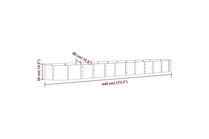 Puutarhakukkalaatikko jauhemaalattu teräs 440x80x36 cm ruske - Ruskea - Ruukut ulkokäyttöön - Kukkalaatikko