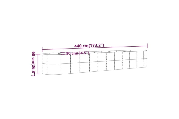 Puutarhakukkalaatikko jauhemaalattu teräs 440x80x68 cm ruske - Ruskea - Piha & ulkoaltaat - Viljely & puutarhanhoito - Kasvatus - Kukkaruukku & Istutusastia - Kukkalaatikko