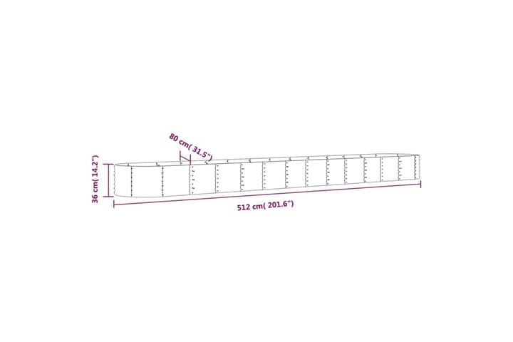 Puutarhakukkalaatikko jauhemaalattu teräs 512x80x36 cm ruske - Ruskea - Ruukut ulkokäyttöön - Kukkalaatikko