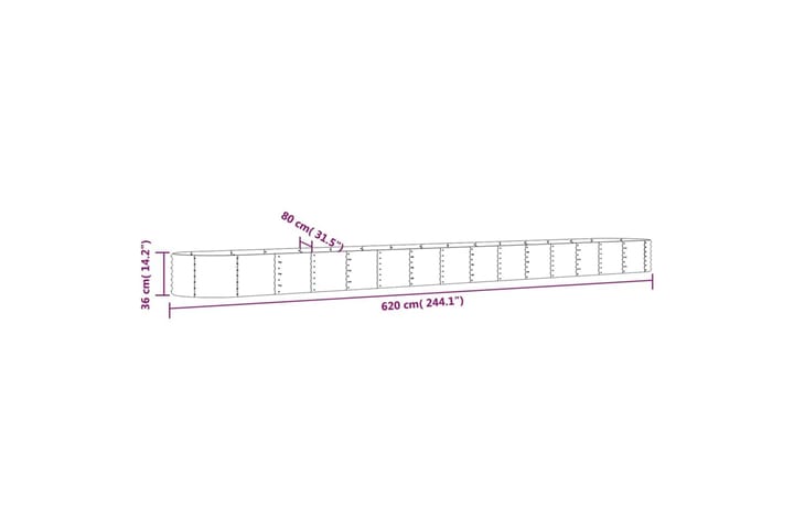 Puutarhakukkalaatikko jauhemaalattu teräs 620x80x36 cm harma - Harmaa - Ruukut ulkokäyttöön - Kukkalaatikko