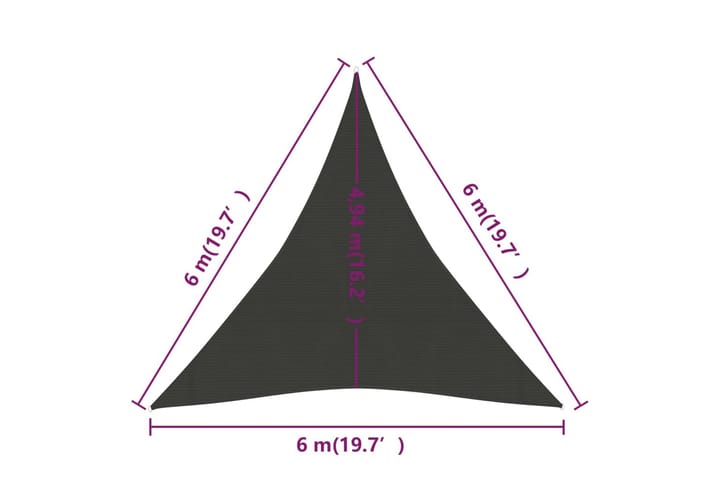 Aurinkopurje 160 g/m² antrasiitti 6x6x6 m HDPE - Antrasiitti - Puutarhakalusteet - Aurinkosuoja - Aurinkopurje