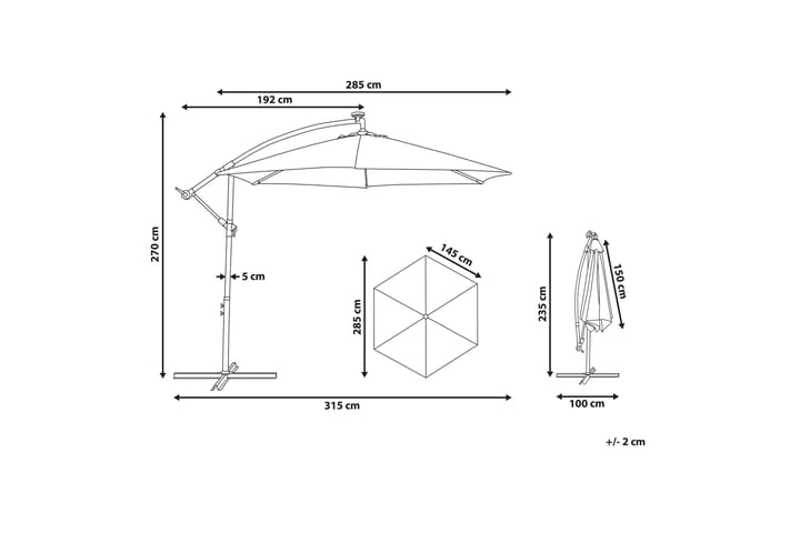 Aurinkovarjo Montoito 285 cm LED-valaistuksella - Harmaa - Aurinkovarjo