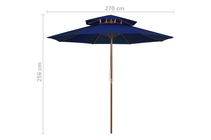 Kaksikerroksinen aurinkovarjo puutolppa sininen 270 cm - Puutarhakalusteet - Aurinkosuoja - Aurinkovarjo