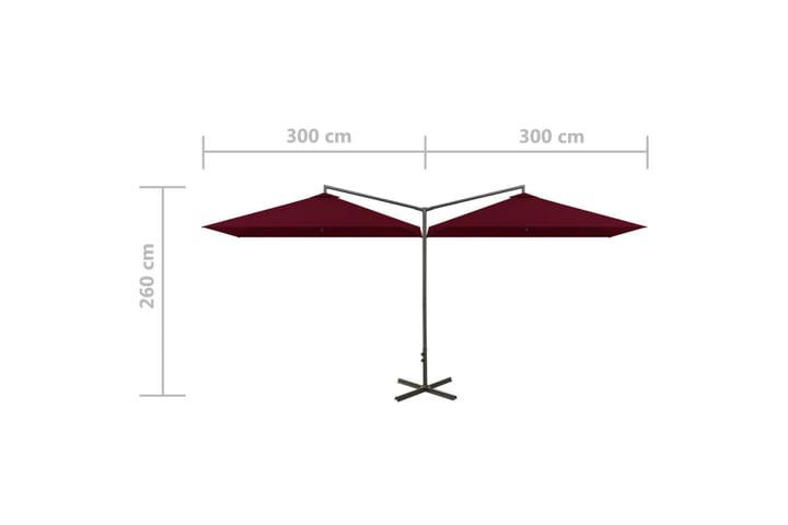 Tupla-aurinkovarjo terästanko viininpunainen 600x300 cm - Punainen - Puutarhakalusteet - Aurinkosuoja - Aurinkovarjo