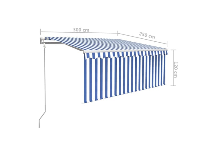 Automaattimarkiisi verho/LED/tuulisensori 3x2,5 m - Sininen - Puutarhakalusteet - Aurinkosuoja - Markiisi