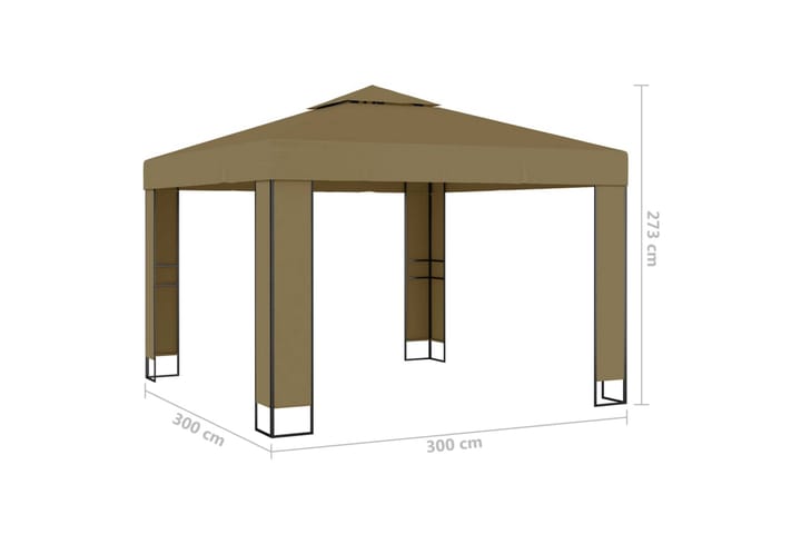 Huvimaja kaksoiskatolla 3x3x2,7 m ruskeanharmaa 180 g/m² - Taupe - Puutarhakalusteet - Aurinkosuoja - Paviljonki