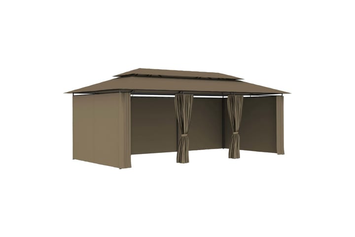 Huvimaja verhoilla 600x298x270 cm ruskeanharmaa 180 g/m² - Taupe - Puutarhakalusteet - Aurinkosuoja - Paviljonki