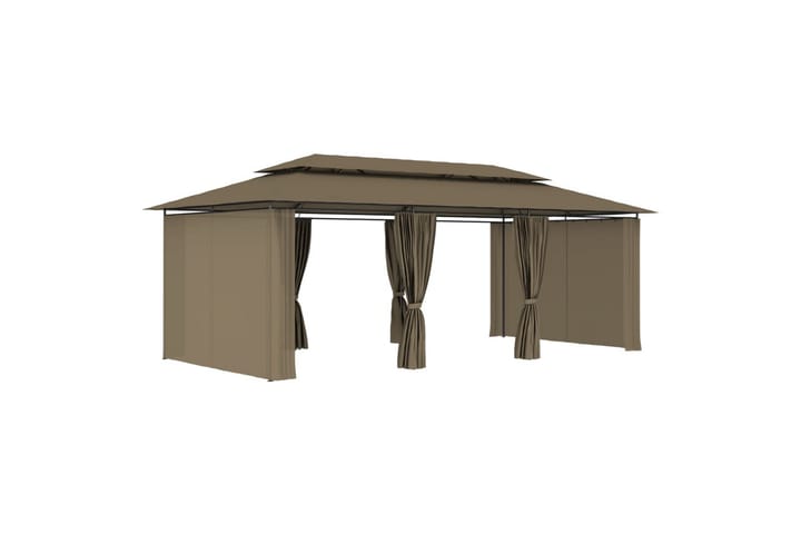 Huvimaja verhoilla 600x298x270 cm ruskeanharmaa 180 g/m² - Taupe - Puutarhakalusteet - Aurinkosuoja - Paviljonki