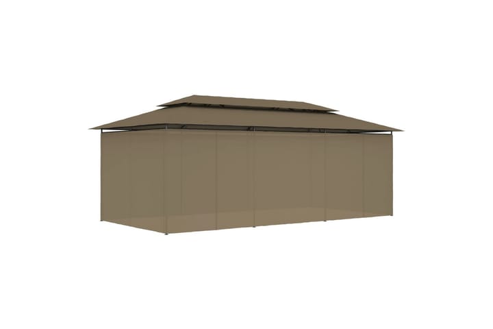 Huvimaja verhoilla 600x298x270 cm ruskeanharmaa 180 g/m² - Taupe - Puutarhakalusteet - Aurinkosuoja - Paviljonki