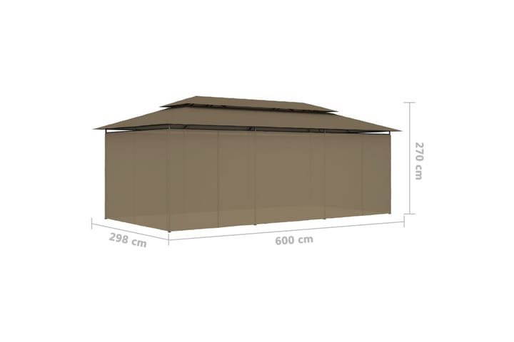 Huvimaja verhoilla 600x298x270 cm ruskeanharmaa 180 g/m² - Taupe - Puutarhakalusteet - Aurinkosuoja - Paviljonki