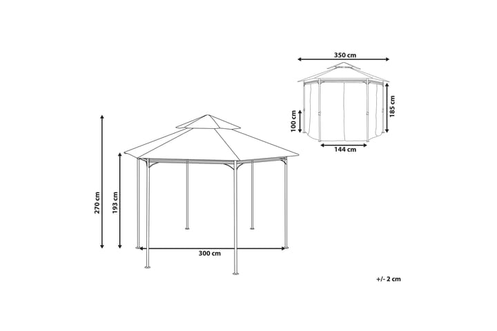 Paviljonki Dergano Kuusikulmainen 350 cm - Harmaa - Puutarhakalusteet - Aurinkosuoja - Paviljonki - Kokonainen paviljonki