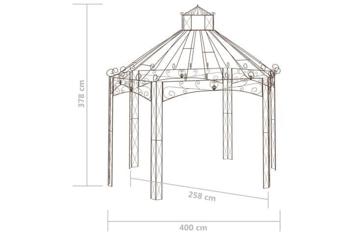 Puutarhan huvimaja antiikinruskea 400x258x378 cm rauta - Ruskea - Puutarhakalusteet - Aurinkosuoja - Paviljonki