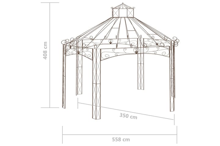 Puutarhan huvimaja antiikinruskea 558x350x408 cm rauta - Ruskea - Puutarhakalusteet - Aurinkosuoja - Paviljonki