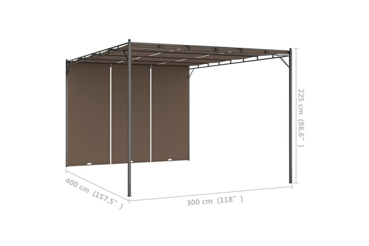 Puutarhan huvimaja sivuverholla 4x3x2,25 cm harmaanruskea - Taupe - Puutarhakalusteet - Aurinkosuoja - Paviljonki